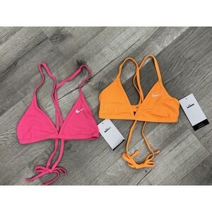 (2) Women's Nike HYDRASTRONG Bikini Tops Pink Orange Size Small NWT